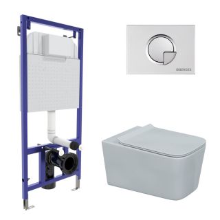 Комплект Berges 043281: инсталляция NOVUM 525 кнопка R2 хром матовый унитаз Floe Rimless сидение дюропласт Floe Slim SO